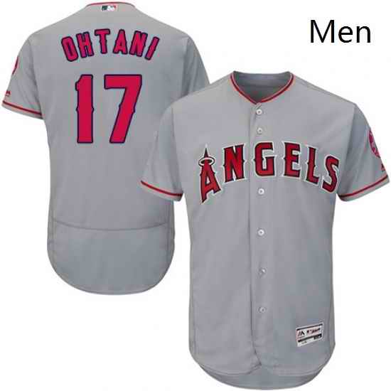 Mens Majestic Los Angeles Angels of Anaheim 17 Shohei Ohtani Grey Road Flex Base Authentic Collection MLB Jersey